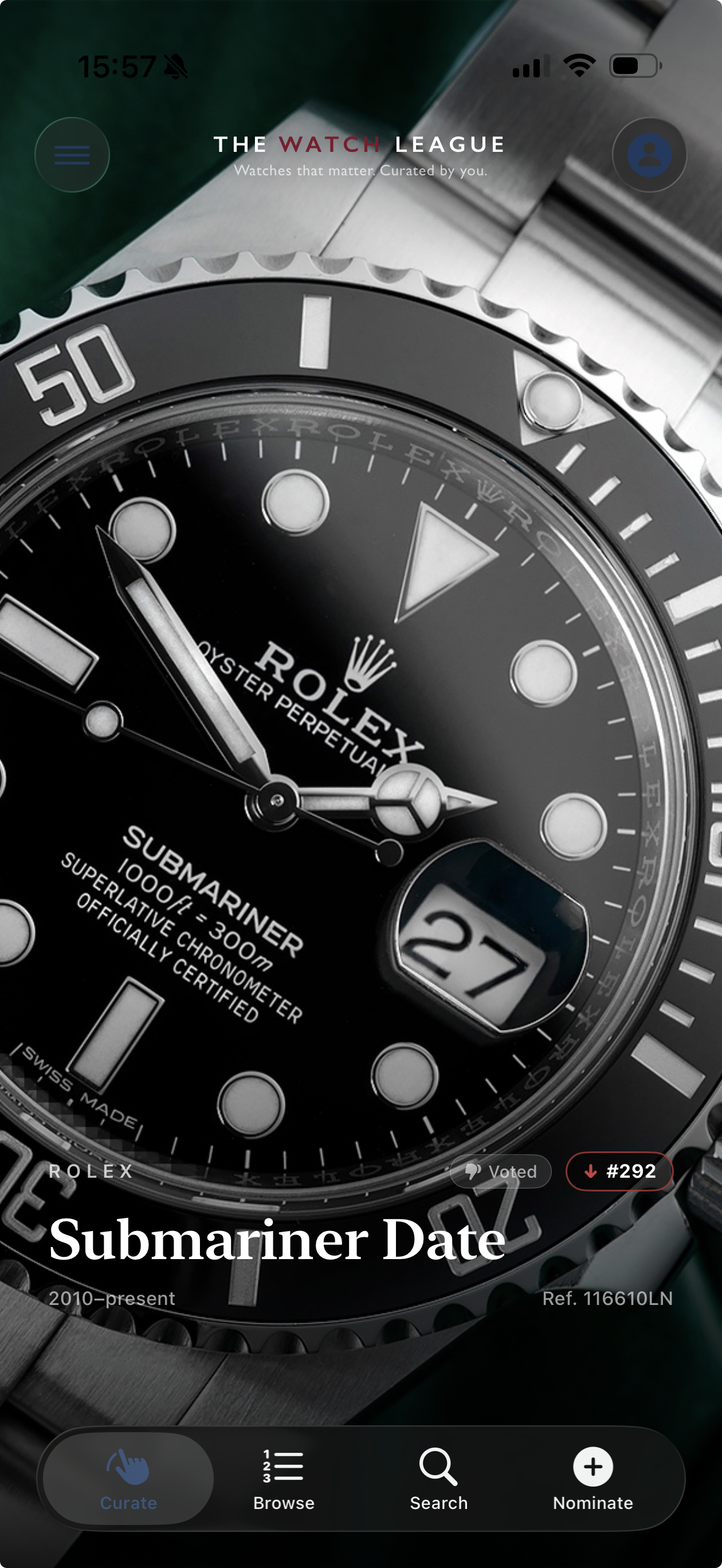 The Watch League app — Curate screen